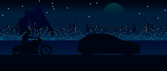 Naklejka premium Un paseo nocturno por la ciudad