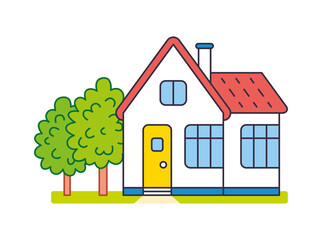 Private house with trees line icon vector isolated