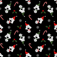 dog seamless pattern christmas candy. puppy vector pet cartoon repeat wallpaper tile background scarf isolated illustration doodle design