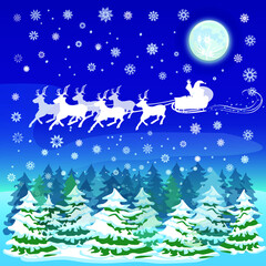 Fototapeta na wymiar santa claus on a sleigh, and reindeer
