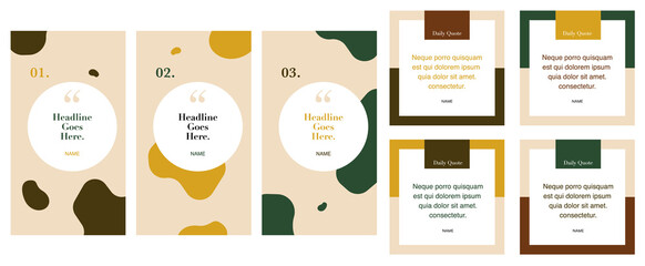 social media instagram influencer account quote story post template set of four. background graphic design elements. backdrop. motivation inspiration. trendy pattern with earth tone color palette