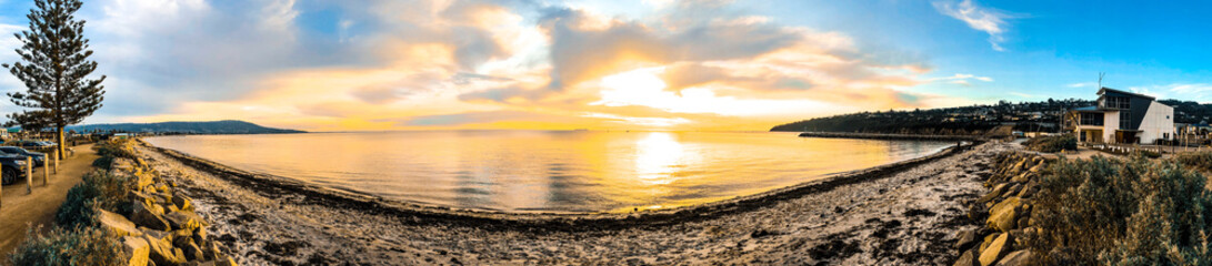 Beautiful panorama of sunset on the beach of Mornington Peninsula, Australia