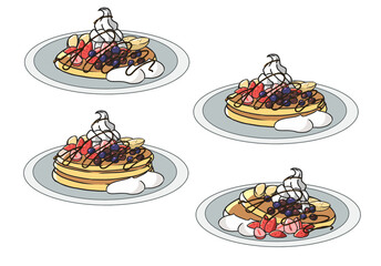 パンケーキ　フルーツ盛り合わせ　チョコソース