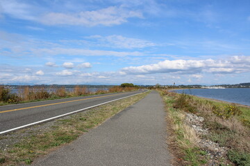 Semiahmoo Pkwy and a trail along the Semiahmoo Spit, shore on Semiahmoo Peninsula between Semiahmoo Bay and Drayton Harbor off the coast of Blaine 