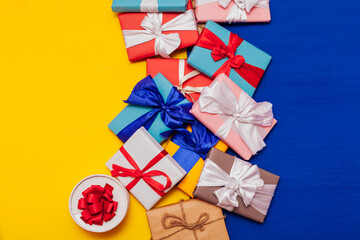 lots of festive gifts of different colors for the birthday