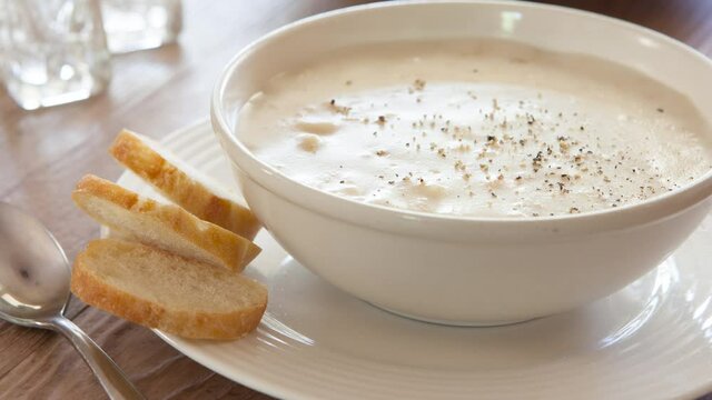 Zooming out of a Bowl of Clam Chowder