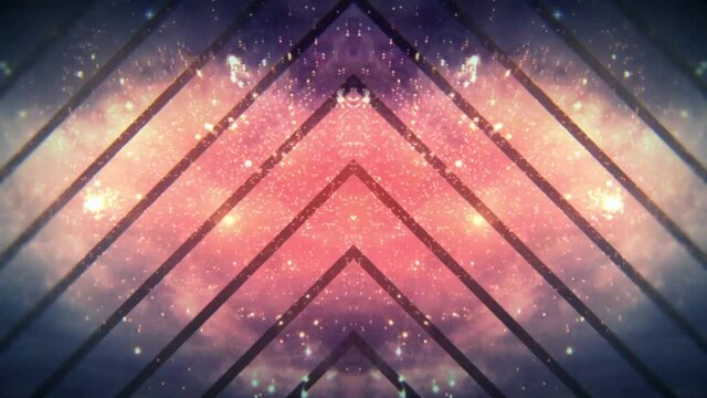 An abstract motion background with a triangular pattern of lines revealing a mysterious atmosphere overlaid with small sparks with a posterize time effect applied to the frame rate for a vintage feel.