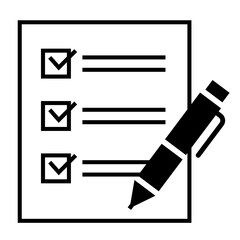 チェックリストとペンのシンプルなアイコン/白黒