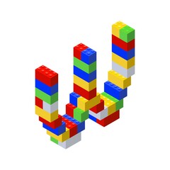 Fototapeta premium Isometric font made from color plastic blocks. The childrens designer. Letter W. Vector illustration