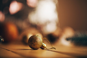 Christmas balls. Golden Christmas ball. 