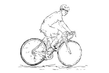 Vector Hand Draw Sketch, Man Riding a Bicycle