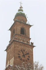 Piazza Ducale and Sforza Castle in Vigevano during a snowfall in 2012