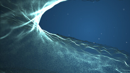 3d rendering of blue glowing new technology flow in space.