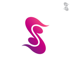 Music letter S logo, simple flat music note logo template