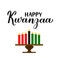 Happy Kwanzaa calligraphy hand lettering isolated on white. African American holiday. Vector template for typography poster, banner, greeting card, postcard, sticker, flyer, etc