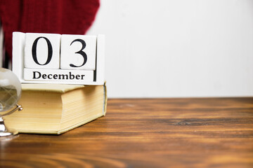 third day of winter month calendar december with copy space