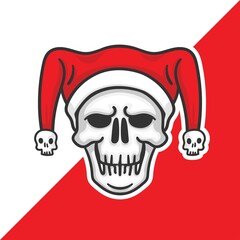 skull wearing santa claus hat. 