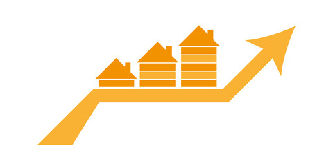 Rising real estate prices, real estate investments. Flat style vector illustration isolated on white.