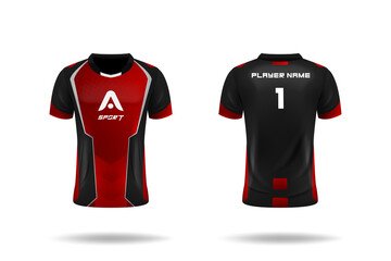 Specification Soccer Sport , Esport Gaming T Shirt Jersey template. mock up uniform . Vector Illustration design © bellie