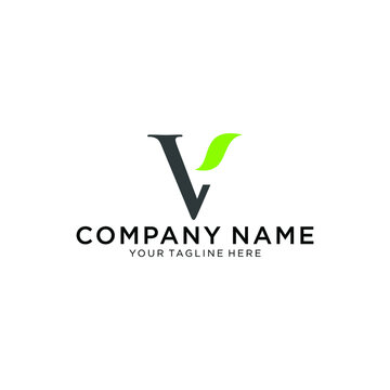 letter V nature leaf logo design template - vector