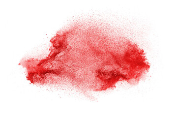 Fototapeta premium Red powder explosion isolated on white background.