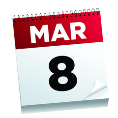 March 8th on a calendar page - illustrated.