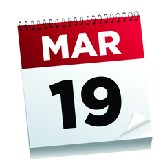 March 19th on a calendar page - illustrated.