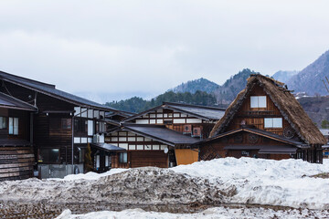 日本　岐阜県、白川郷の合掌造り集落の集落の中の民家