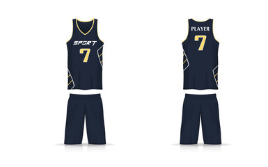 Specification basket Jersey template. mock up Sport T Shirt v neck uniform . Vector Illustration design