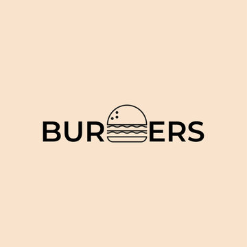 Hamburger Logo, fast food logo or icon, emblem. Outline design. Label for menu design restaurant or cafe. vector illustration.