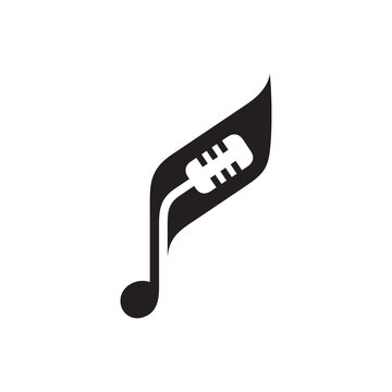 Music microphone logo, music live performance, music audition, podcast and musical, simple flat logo template in black color