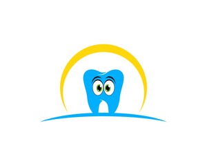 Tooth cartoon with yellow swoosh