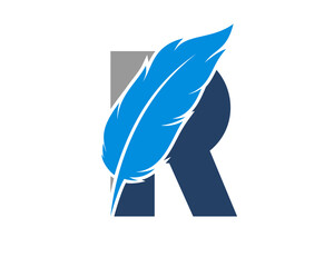 R Letter feather with blue colors