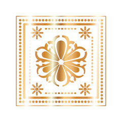 mexican icon of a sunflower with golden color in square on white background