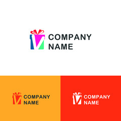 Fototapeta premium Colorful Gift box with initial V letter logo concept. Gift store/shop logo template