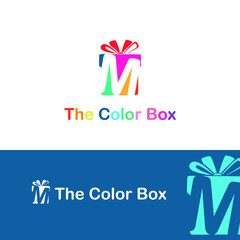 Colorful Gift box with initial M letter logo concept. Gift store/shop logo template