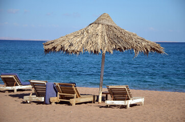 A beautiful tropical beach - Red Sea in Sharm El Sheikh. Summer landscape in Egypt. 