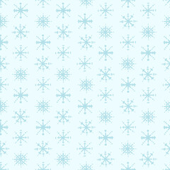 Christmas seamless pattern. Snowfall. Geometric pattern for the holiday. Vector illustration for textiles, packaging, cards, banners. Festive blue background with snowflakes.
