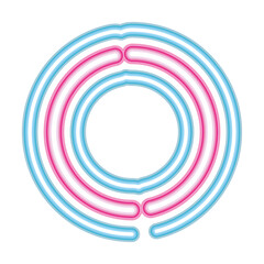 letter O neon font pink and blue on white background