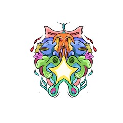Doodle Art With Sea Element,butterfly.Happy Colors Background