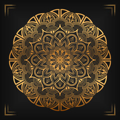 Luxury mandala background with floral ornament pattern. Hand drawn gold mandala design. Vector mandala template for decoration invitation, cards, wedding, logos, cover, brochure, flyer, banner.