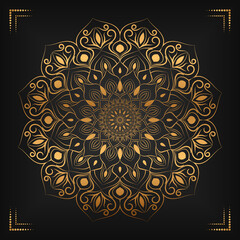 Luxury mandala background with floral ornament pattern. Hand drawn gold mandala design. Vector mandala template for decoration invitation, cards, wedding, logos, cover, brochure, flyer, banner.