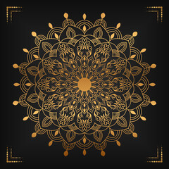 Luxury mandala background with floral ornament pattern. Hand drawn gold mandala design. Vector mandala template for decoration invitation, cards, wedding, logos, cover, brochure, flyer, banner.