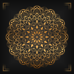 Luxury mandala background with floral ornament pattern. Hand drawn gold mandala design. Vector mandala template for decoration invitation, cards, wedding, logos, cover, brochure, flyer, banner.