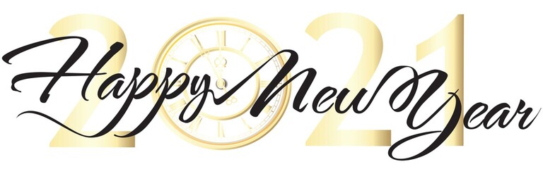 Obraz premium 2021 Happy New Year script text hand lettering. Design template Celebration typography poster, banner or greeting card for Merry Christmas and happy new year. Vector Illustration