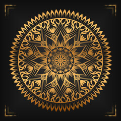 Luxury mandala background with floral ornament pattern. Hand drawn gold mandala design. Vector mandala template for decoration invitation, cards, wedding, logos, cover, brochure, flyer, banner.
