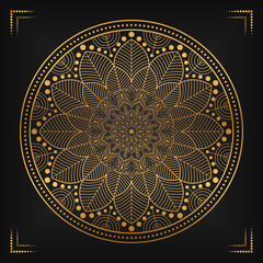 Luxury mandala background with floral ornament pattern. Hand drawn gold mandala design. Vector mandala template for decoration invitation, cards, wedding, logos, cover, brochure, flyer, banner.