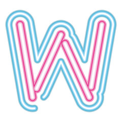letter W neon font pink and blue on white background