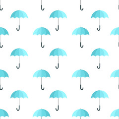 Fototapeta na wymiar Blue Umbrella seamless pattern on white background.