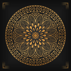 Luxury mandala background with floral ornament pattern. Hand drawn gold mandala design. Vector mandala template for decoration invitation, cards, wedding, logos, cover, brochure, flyer, banner.